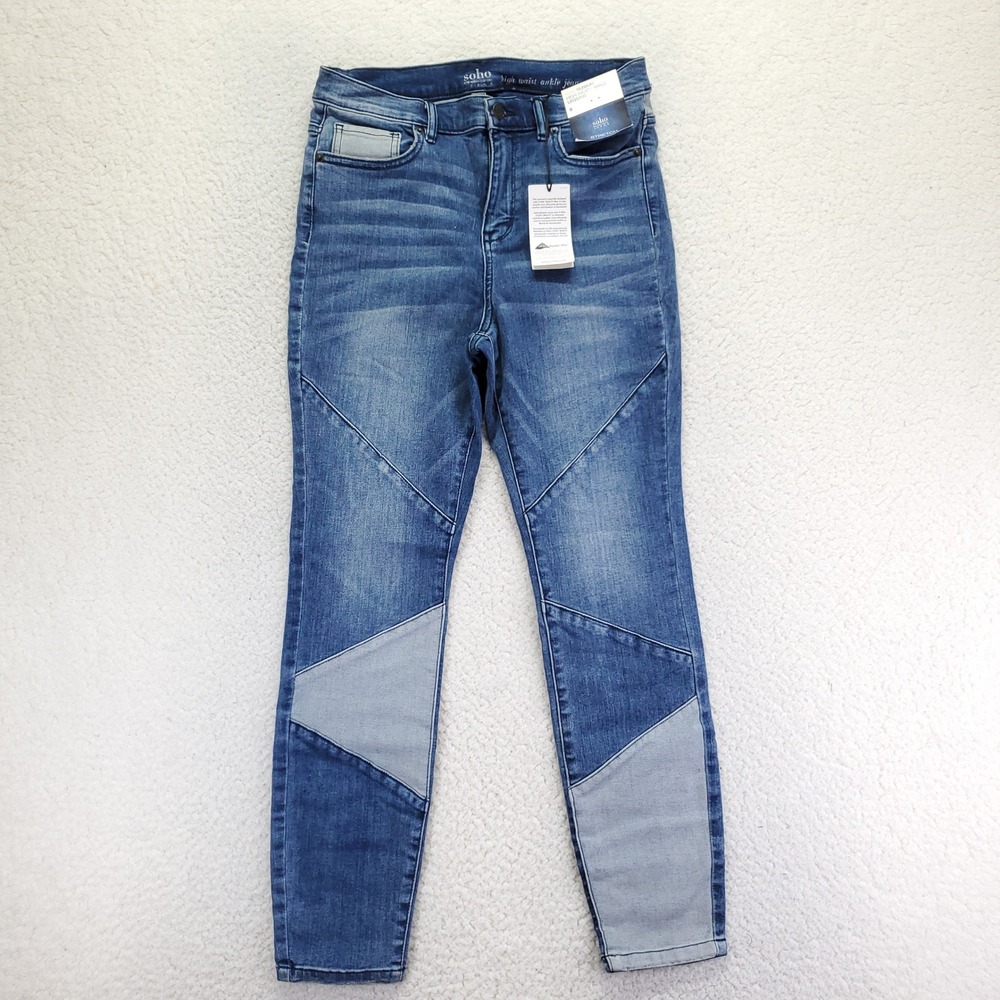 New York & Company Soho Jeans High Waist Ankle Legging Colorblock Blue Denim 8